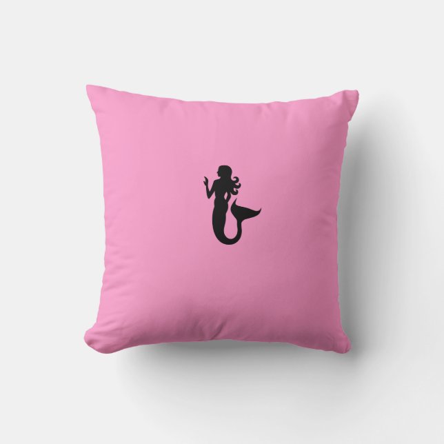 Ocean Glow_Black-on-Pink Meerjungfrau Kissen (Vorderseite)