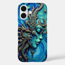 Ocean Goddess: Mystical Art Nouveau Face iPhone 16 Hülle