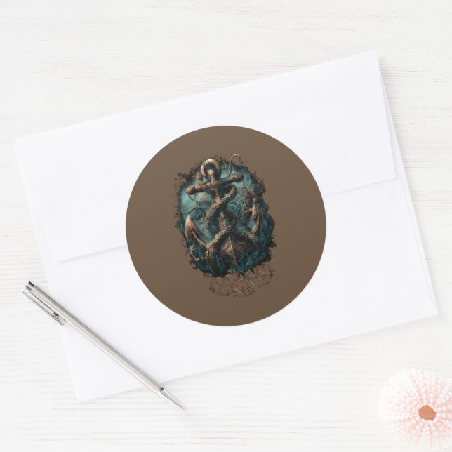 Ocean Grave Kraken Anchor Dark Fantasy Runder Aufkleber (Umschlag)