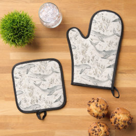 Ocean Gray Whales Ofenhandschuh & Topflappen-Set