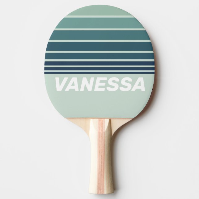 Ocean Green Nostalgic Horizon Striping with Name Tischtennis Schläger (Vorderseite)