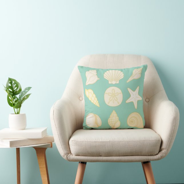 Ocean green throw pillow with seashells  kissen (Stuhl )