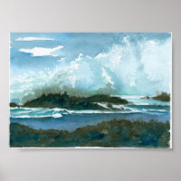 Ocean Hawaii Oahu Waves Splash Wasserfarbe Kunst