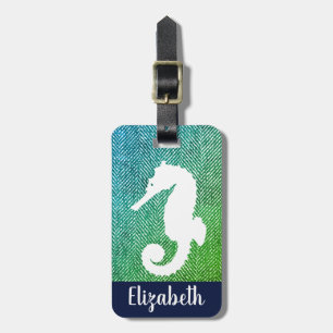 Ocean Hues Herringbone & White Seepferd Gepäckanhänger