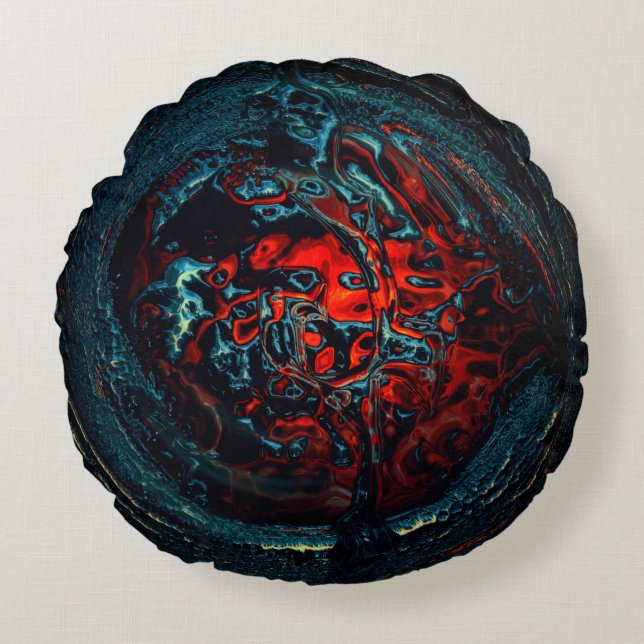 Ocean Inferno Rotes Glow Rundes Kissen (Vorderseite)