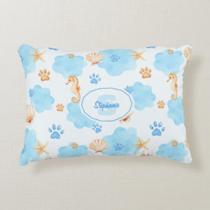Ocean Inspiriert Paw Print Pattern mit Seepferden Dekokissen