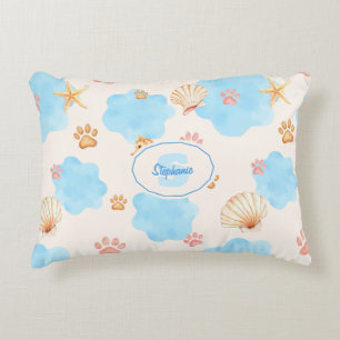 Ocean Inspiriert Paw Print Pattern mit Seepferden  Dekokissen