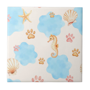 Ocean Inspiriert Paw Print Pattern mit Seepferden  Fliese
