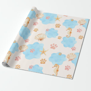 Ocean Inspiriert Paw Print Pattern mit Seepferden Geschenkpapier