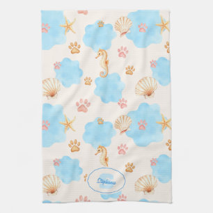 Ocean Inspiriert Paw Print Pattern mit Seepferden Geschirrtuch