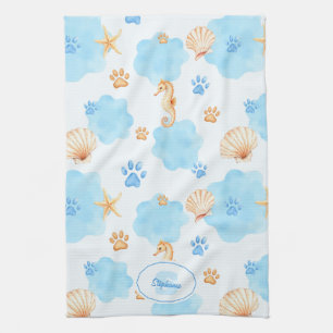 Ocean Inspiriert Paw Print Pattern mit Seepferden Geschirrtuch