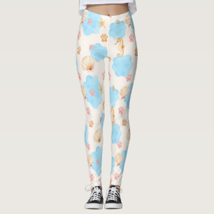 Ocean Inspiriert Paw Print Pattern mit Seepferden  Leggings
