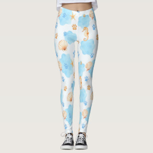 Ocean Inspiriert Paw Print Pattern mit Seepferden Leggings