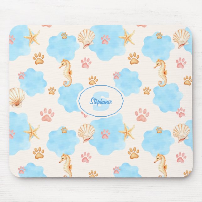 Ocean Inspiriert Paw Print Pattern mit Seepferden  Mousepad (Vorne)