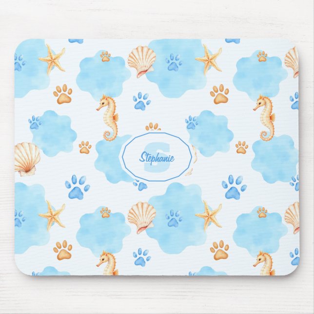 Ocean Inspiriert Paw Print Pattern mit Seepferden Mousepad (Vorne)