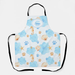 Ocean Inspiriert Paw Print Pattern mit Seepferden Schürze
