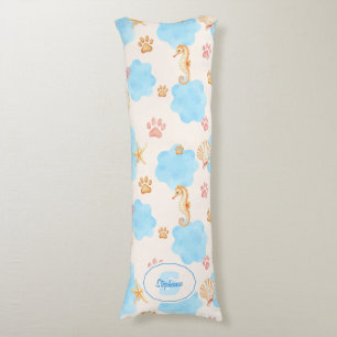 Ocean Inspiriert Paw Print Pattern mit Seepferden Seitenschläferkissen