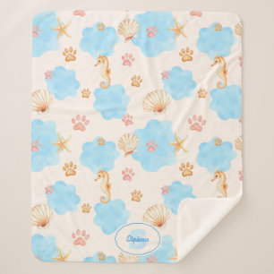 Ocean Inspiriert Paw Print Pattern mit Seepferden Sherpadecke