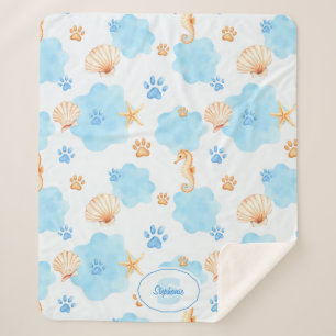 Ocean Inspiriert Paw Print Pattern mit Seepferden Sherpadecke