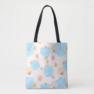 Ocean Inspiriert Paw Print Pattern mit Seepferden Tasche