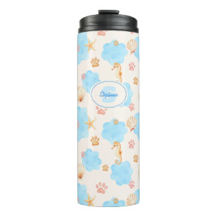 Ocean Inspiriert Paw Print Pattern mit Seepferden  Thermosbecher