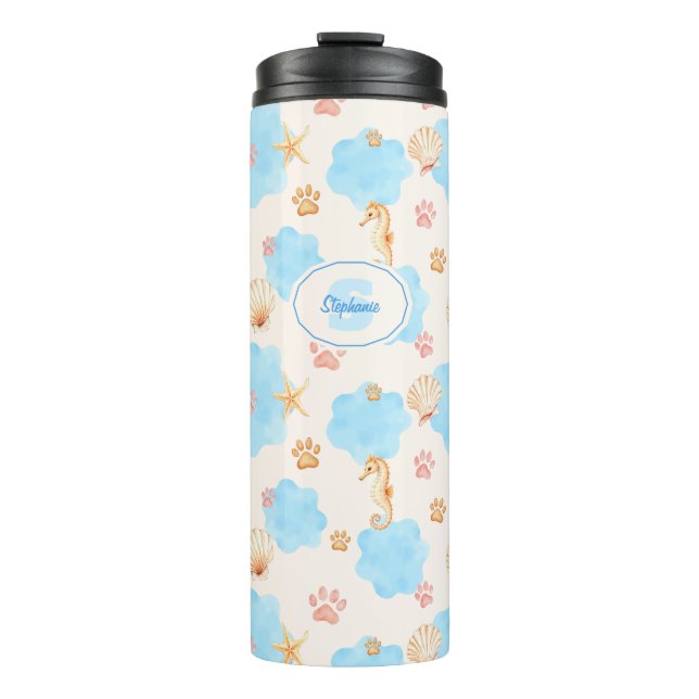 Ocean Inspiriert Paw Print Pattern mit Seepferden  Thermosbecher (Vorderseite)