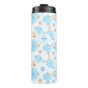 Ocean Inspiriert Paw Print Pattern mit Seepferden Thermosbecher