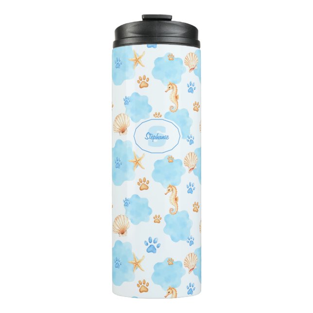 Ocean Inspiriert Paw Print Pattern mit Seepferden Thermosbecher (Vorderseite)
