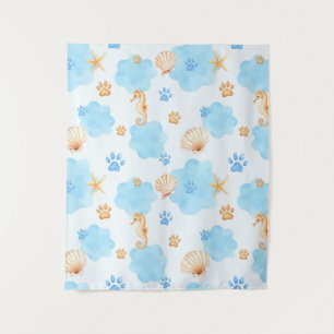 Ocean Inspiriert Paw Print Pattern mit Seepferden Wandteppich