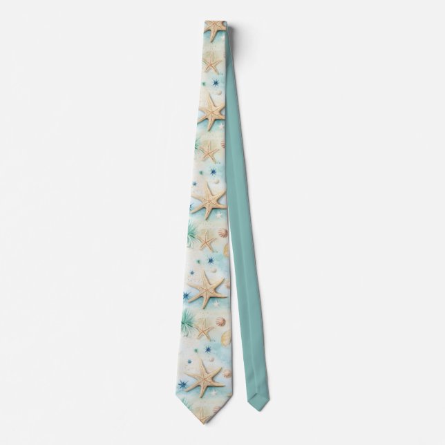 Ocean Inspiriert Starfish & Seashells Beach Thema Krawatte (Vorderseite)