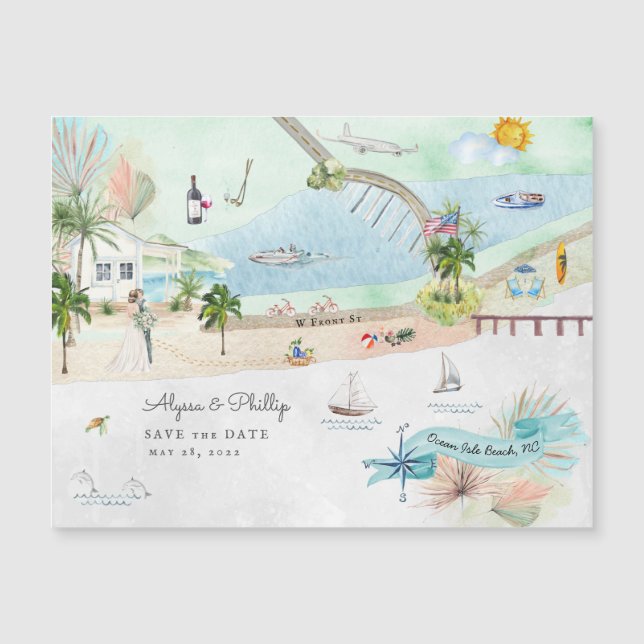 Ocean Isle Beach | Carte illustrée de Caroline du  (Devant)