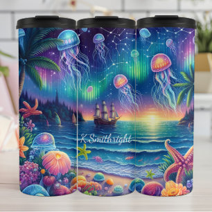 Ocean Jellyfish Aurora Fantasy Sunset Thermosbecher