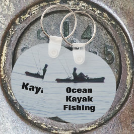 Ocean Kayak Fischen Schwarze Silhouette Kajak Blau Schlüsselanhänger