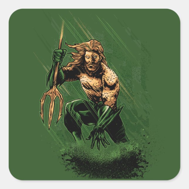 Ocean King Trident Warrior Dynamic Comic Art Quadratischer Aufkleber (Vorderseite)