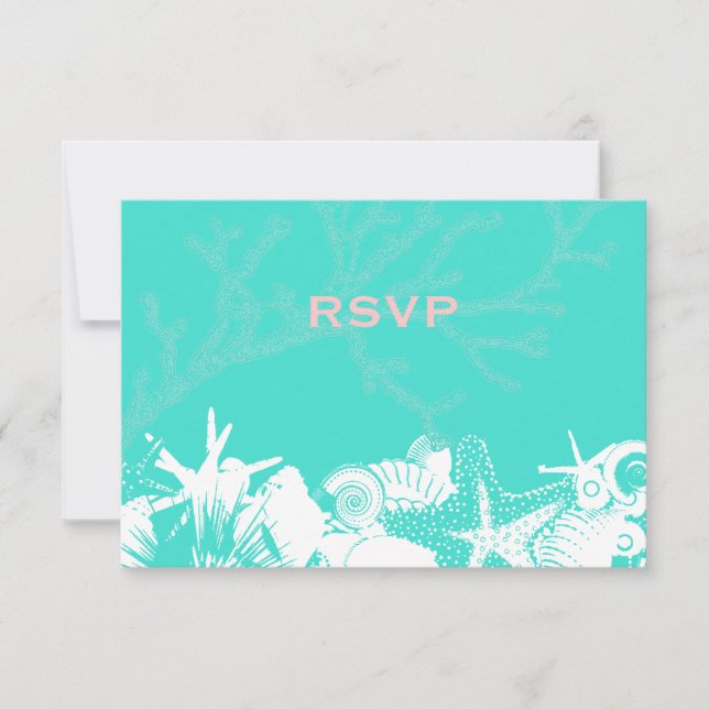 Ocean Liebe Aquamarin Künstlerisch Seashells Beach RSVP Karte (Vorderseite)