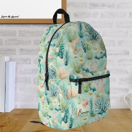 Ocean Life Blue Underwater Watercolor Muster Bedruckter Rucksack