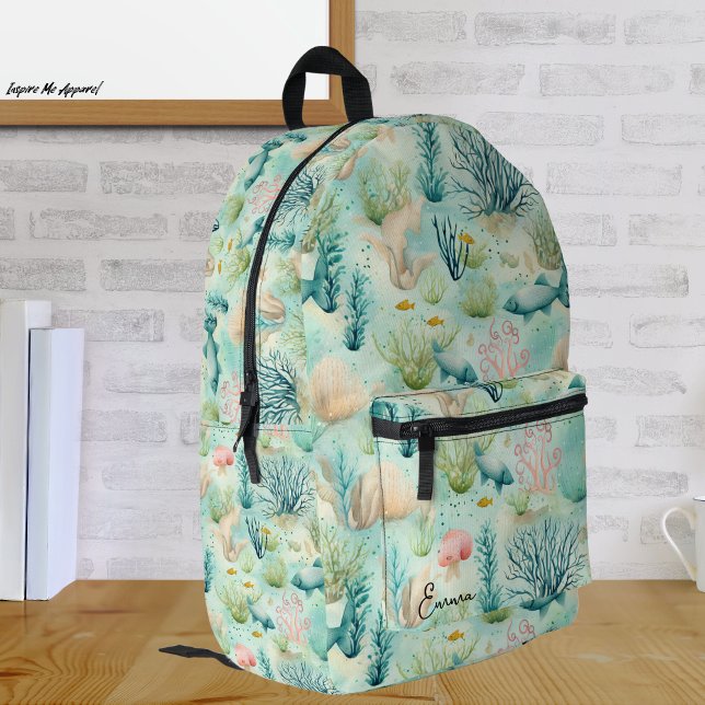 Ocean Life Blue Underwater Watercolor Muster Bedruckter Rucksack (Von Creator hochgeladen)