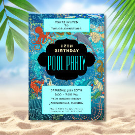 Ocean Life Geburtstag Schwimmbad Party Einladung