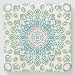 Ocean Mandala in Blau, Grau und Weiß Steinuntersetzer