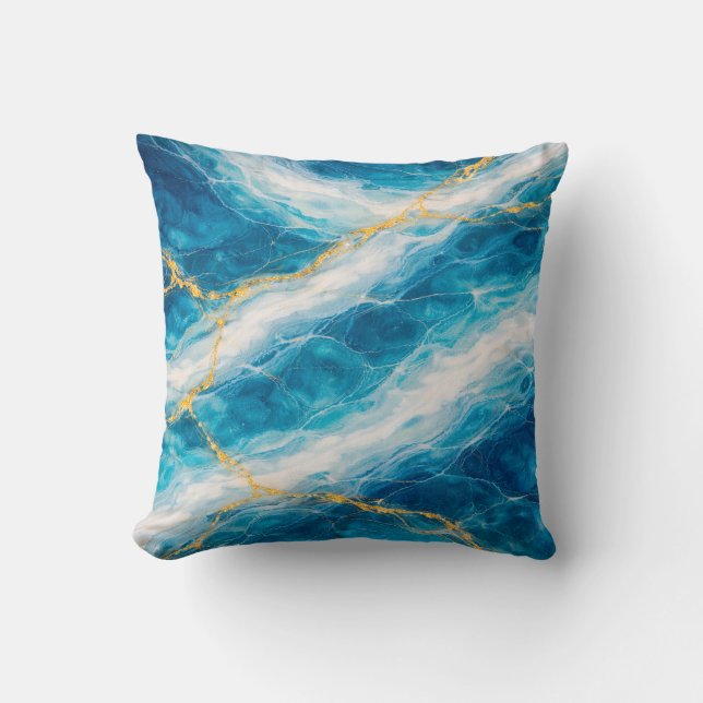 Ocean Marble with White Swirls and Gold Veining Kissen (Vorderseite)