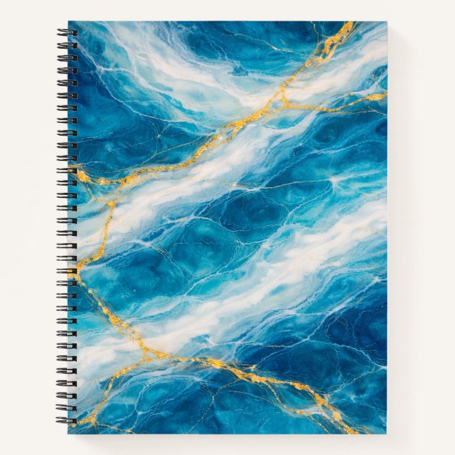 Ocean Marble with White Swirls and Gold Veining Notizbuch (Vorderseite)