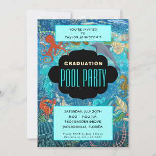 Ocean Marine Life Abschluss Swimming Pool Party Einladung