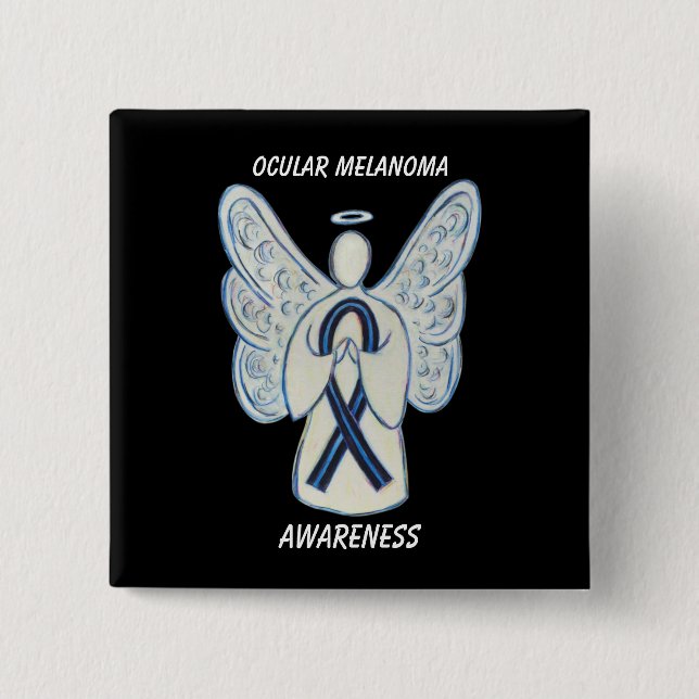 Ocean Melanoma Awareness Ribbon Angel Custom Butto Button (Vorderseite)
