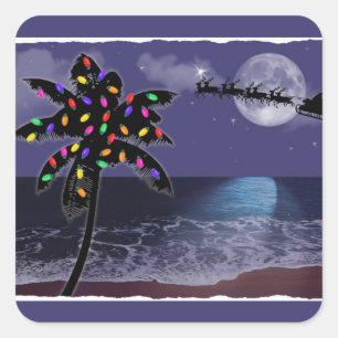 Ocean Moonlight Weihnachtsfeiertag Quadratischer Aufkleber
