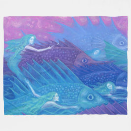 "Ocean nomads" Fantasiekunst, Fische, Meerjungfrau Fleecedecke