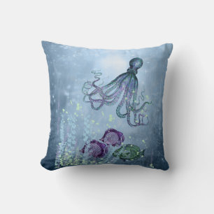 Ocean Octopus Indigo Blue Mauve Green Underwater T Kissen