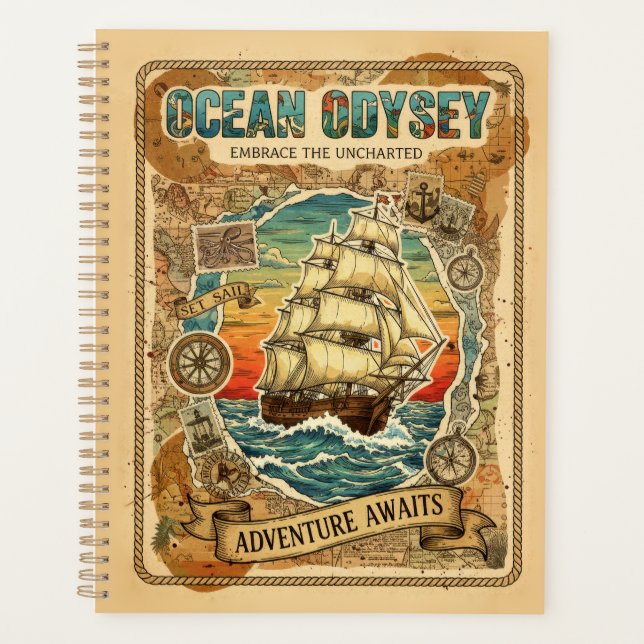 Ocean Odyssey Vintage Nautical Adventure Art Planer (Vorderseite)