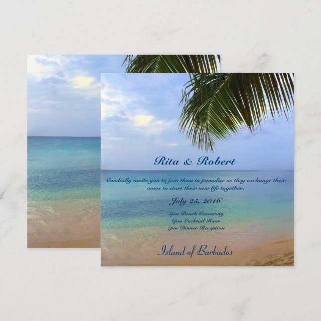 Océan | Palm | Semi-brillant faire-part de mariage (Devant / Derrière)