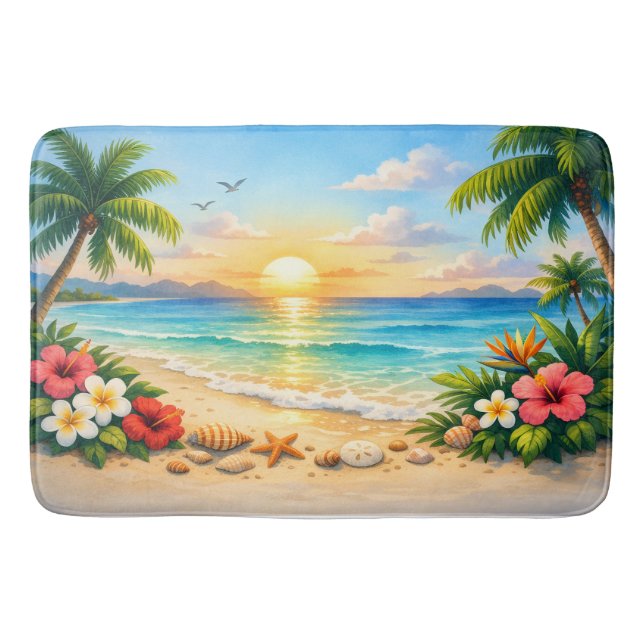 Ocean Palm Tree Floral Bath Rug Badematte (Vorderseite)