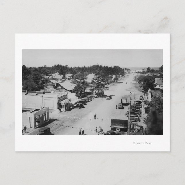 Ocean Park, WA - Aussicht auf Strand, Altfahrzeuge Postkarte (Vorderseite)